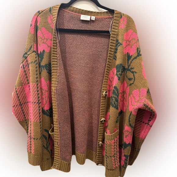 ASOS Vila curve cardigan in pink floral and check mix - Picture 3 of 6